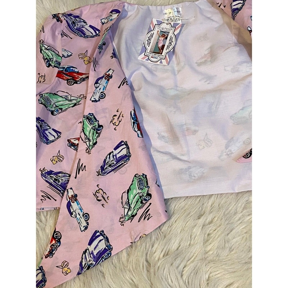 New Rockabilly Pin-up Girl Shirt Retro‎ 50's Cars Tie Crop Top L - Picture 3 of 4